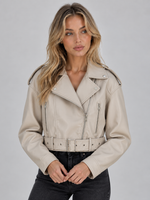 Women’s Cropped Biker Jacket – Belted Zip Motorcycle Style
