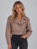 Women’s Cropped Biker Jacket – Belted Zip Motorcycle Style