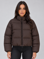 Women’s Cropped Puffer Jacket – High Neck Full Zip Padded Coat