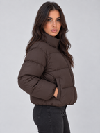 Women’s Cropped Puffer Jacket – High Neck Full Zip Padded Coat