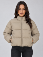 Women’s Cropped Puffer Jacket – High Neck Full Zip Padded Coat