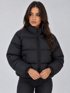 Women’s Cropped Puffer Jacket – High Neck Full Zip Padded Coat