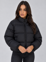 Women’s Cropped Puffer Jacket – High Neck Full Zip Padded Coat