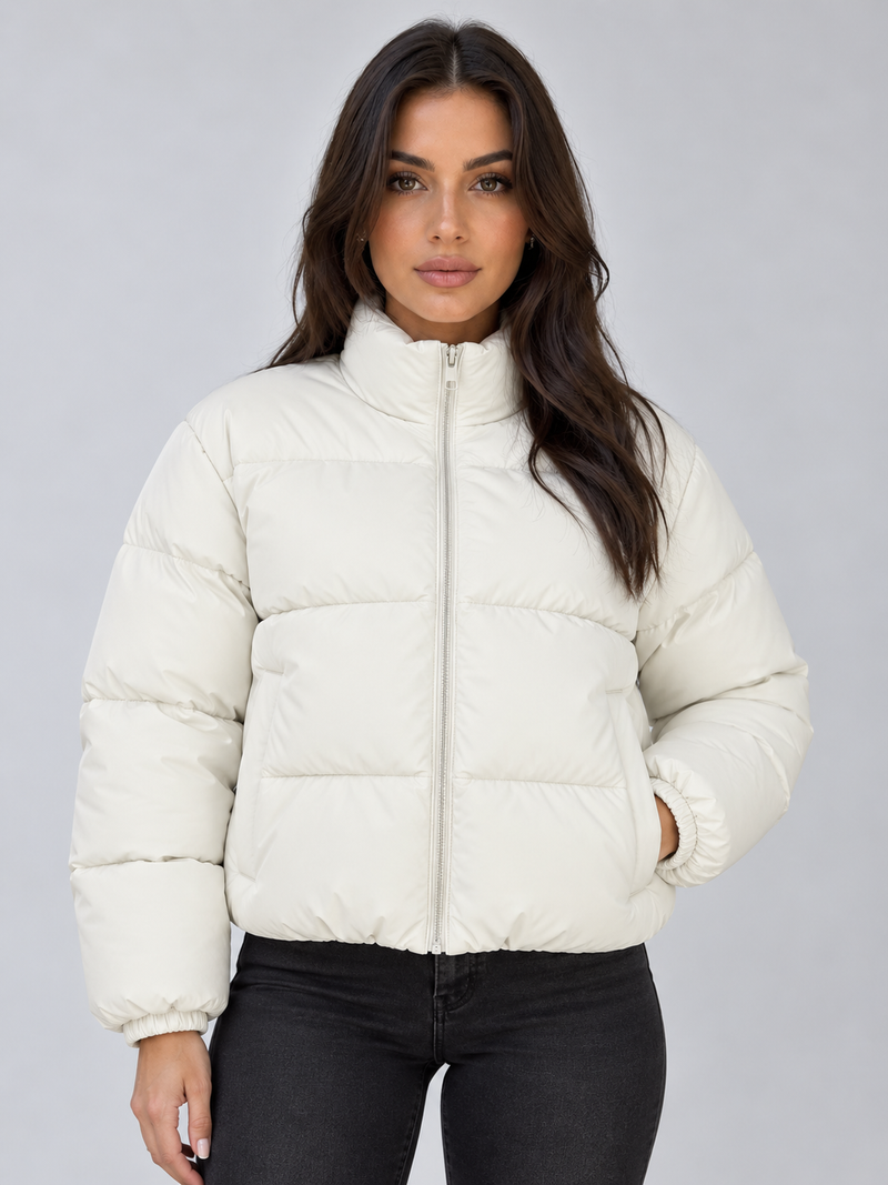 Women’s Cropped Puffer Jacket – High Neck Full Zip Padded Coat