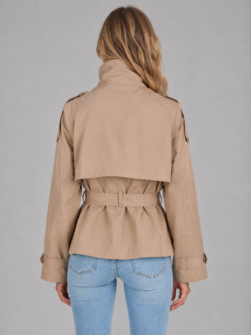 Women's Cropped Trench Jacket – Belted Double Breasted Coat