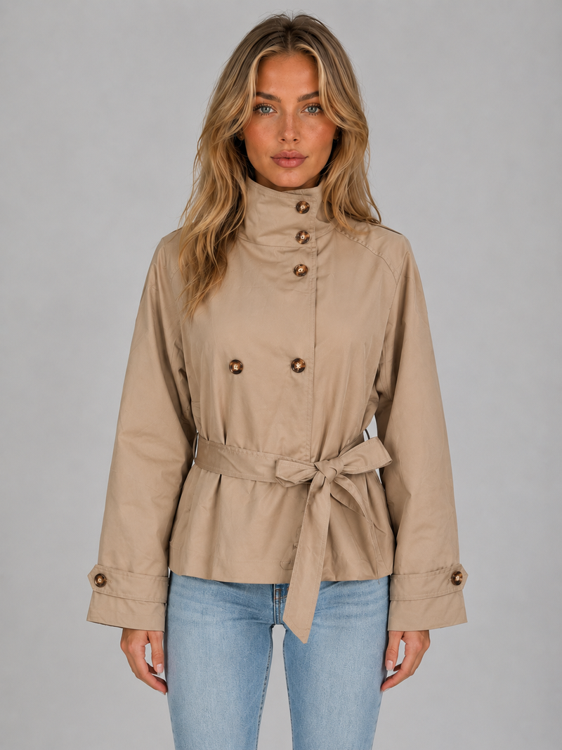 Women's Cropped Trench Jacket – Belted Double Breasted Coat