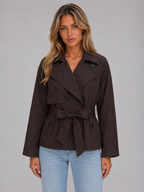 Women's Cropped Trench Jacket – Double Breasted Tie Waist Coat