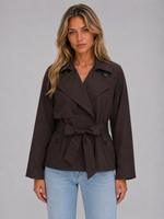 Women's Cropped Trench Jacket – Double Breasted Tie Waist Coat