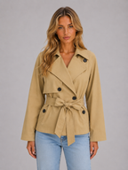 Women's Cropped Trench Jacket – Double Breasted Tie Waist Coat