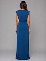 Women's Deep V-Neck Ruched Maxi Dress – Sleeveless Evening Gown