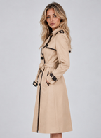 Women’s Double-Breasted Trench Coat – Belted Longline Jacket