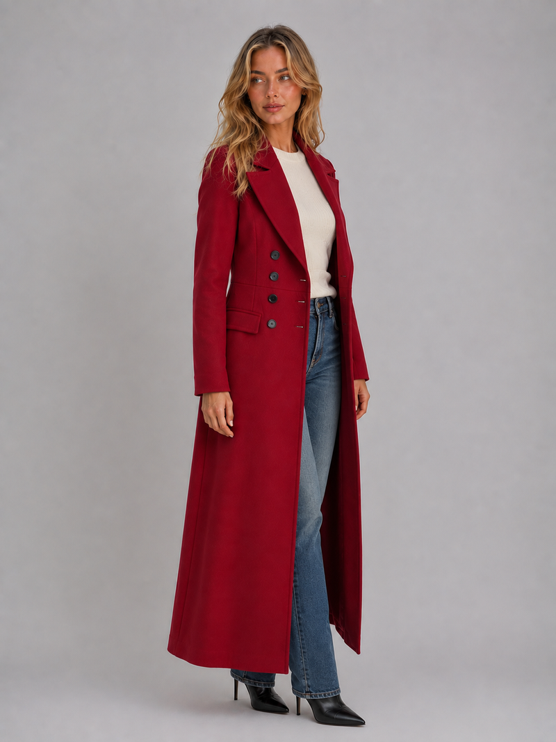 Women’s Double Breasted Long Coat – Tailored Maxi Overcoat