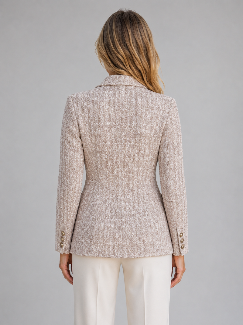 Women's Double Breasted Tweed Blazer – Tailored Smart Jacket