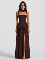 Women’s Draped Satin Feel Maxi Dress – Sculpted Elegant Silhouette