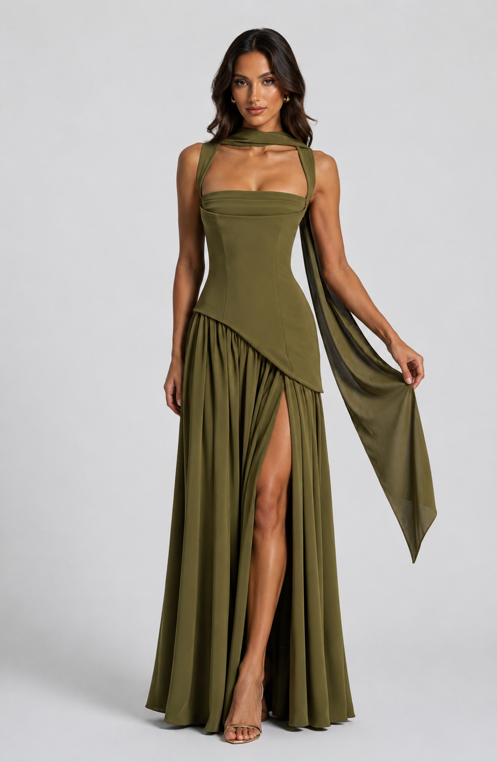 Women's Draped Satin Feel Maxi Dress Sculpted Elegant Silhouette Montleigh Women's Draped Satin Feel Maxi Dress Sculpted Elegant Silhouette Montleigh