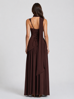 Women’s Draped Satin Feel Maxi Dress – Sculpted Elegant Silhouette
