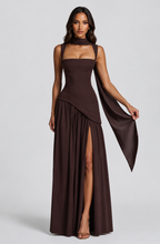 Women’s Draped Satin Feel Maxi Dress – Sculpted Elegant Silhouette