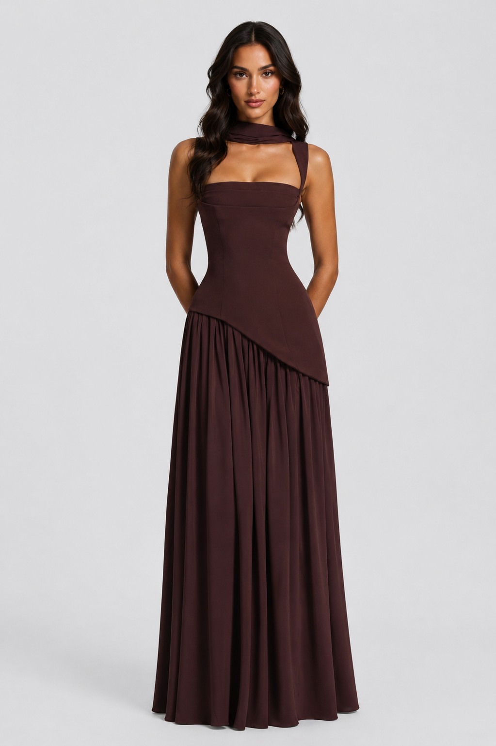 flowy dress elegant White Plunge Dress for Women main image 0