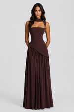 Women’s Draped Satin Feel Maxi Dress – Sculpted Elegant Silhouette