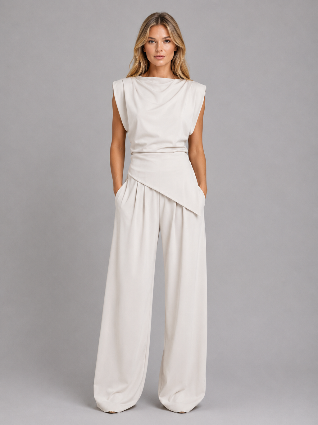 Women’s Draped Two-Piece Co-Ord Set – Relaxed Lounge Style