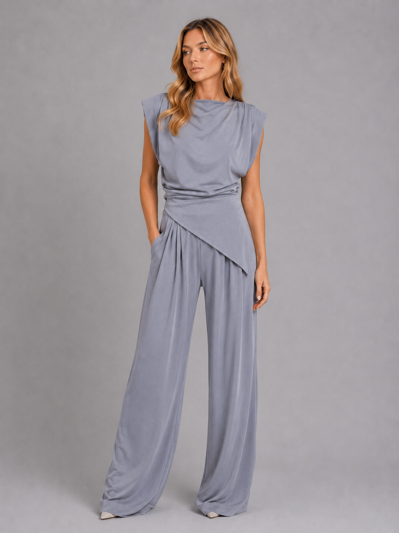 Women’s Draped Two-Piece Co-Ord Set – Relaxed Lounge Style