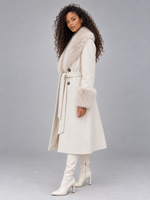 Women’s Faux Fur Collar Coat – Belted Double Breasted Long Winter Coat