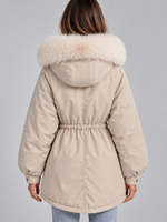 Women’s Faux Fur Collar Parka – Hooded Drawstring Winter Coat