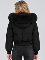 Women’s Faux Fur Collar Puffer Jacket – Full Zip Padded Winter Coat