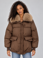 Women’s Faux Fur Collar Puffer Jacket – Padded Winter Coat