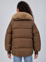 Women’s Faux Fur Collar Puffer Jacket – Padded Winter Coat