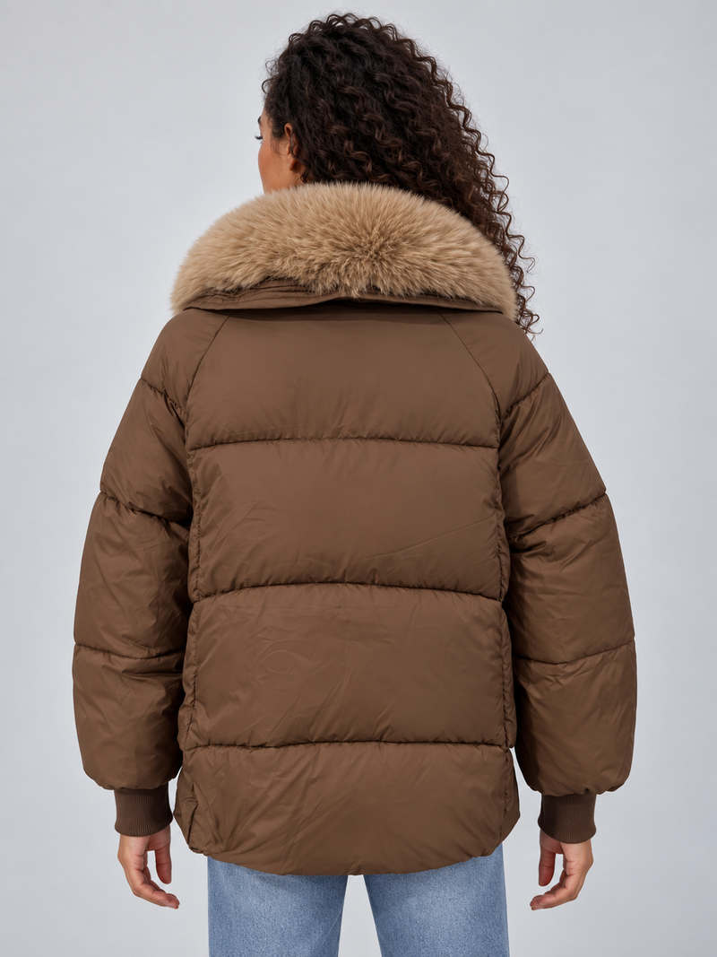 Women’s Faux Fur Collar Puffer Jacket – Padded Winter Coat