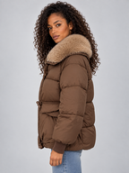 Women’s Faux Fur Collar Puffer Jacket – Padded Winter Coat