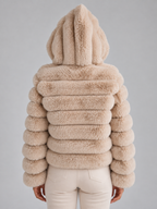 Women’s Faux Fur Hooded Jacket – Cropped Plush Winter Coat