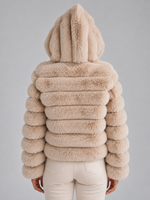 Women’s Faux Fur Hooded Jacket – Cropped Plush Winter Coat