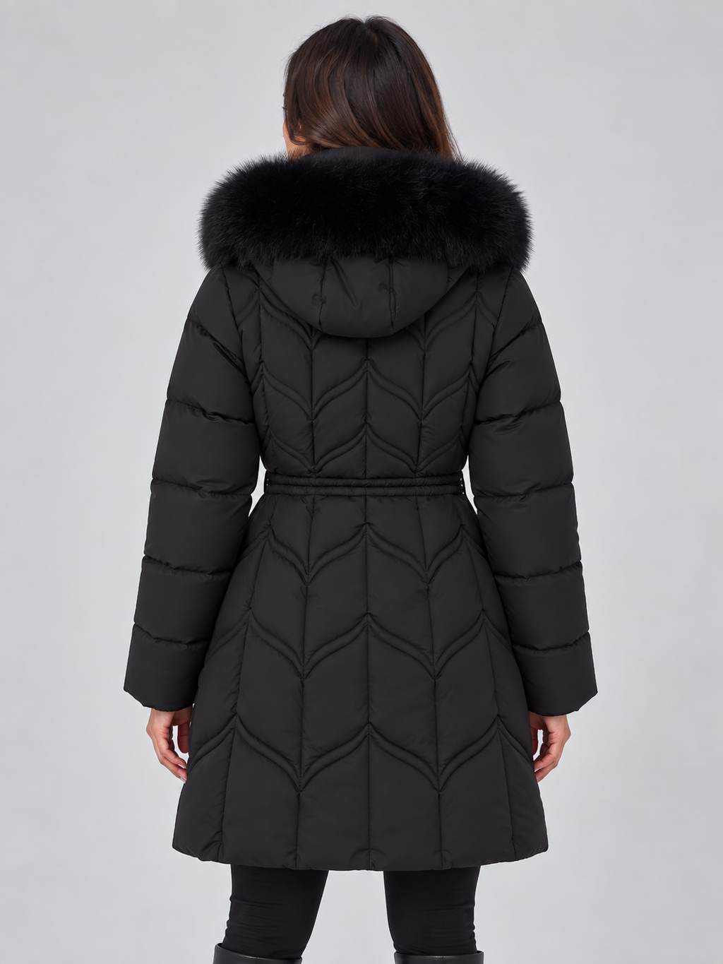 Women’s Faux Fur Hooded Puffer Coat – Quilted Drawstring Winter Parka Jacket