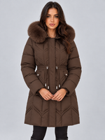 Women’s Faux Fur Hooded Puffer Coat – Quilted Drawstring Winter Parka Jacket