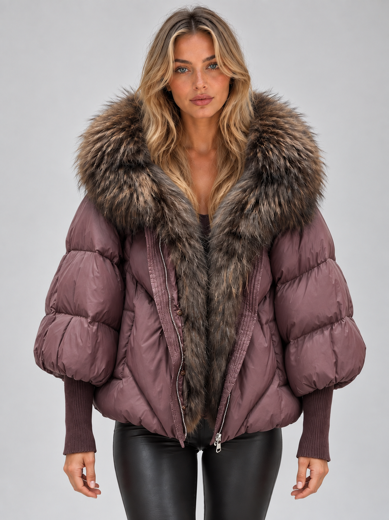 Women’s Faux Fur Hooded Puffer Jacket – Oversized Padded Winter Coat