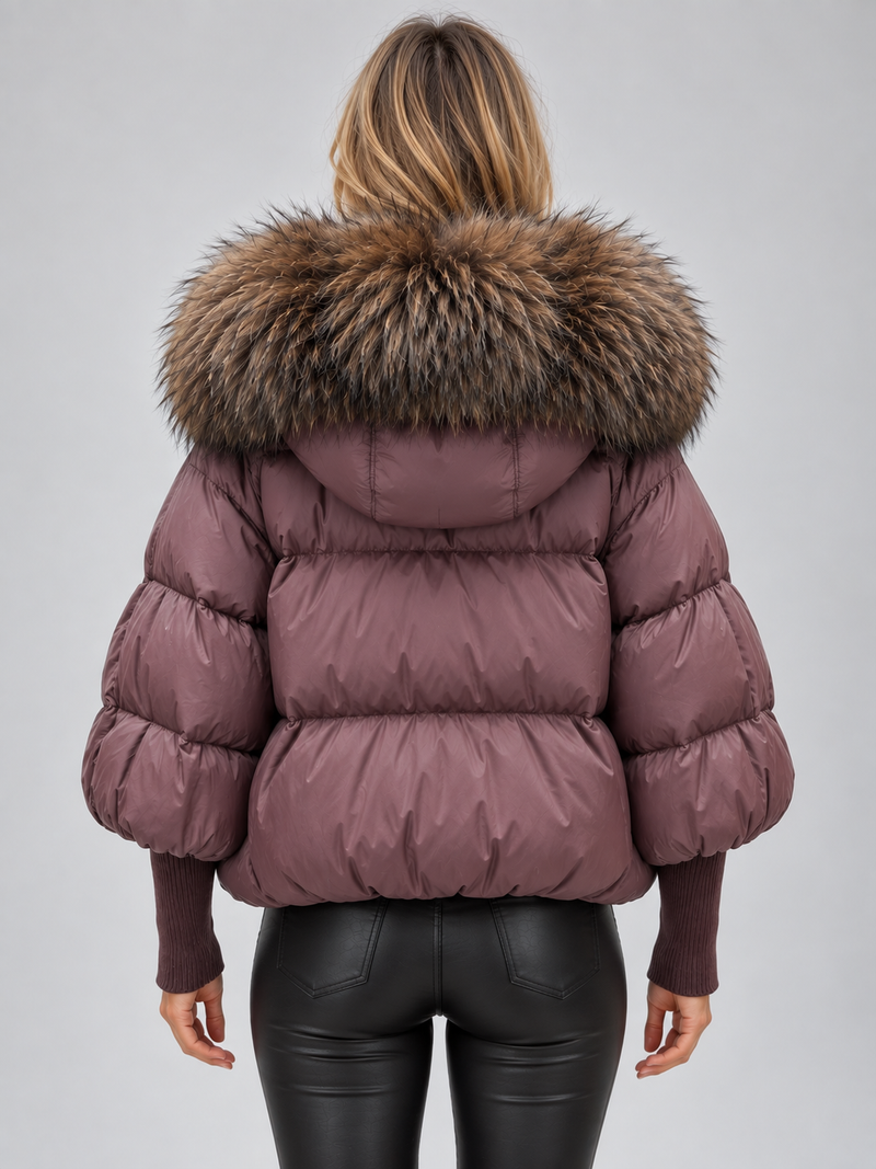 Women’s Faux Fur Hooded Puffer Jacket – Oversized Padded Winter Coat