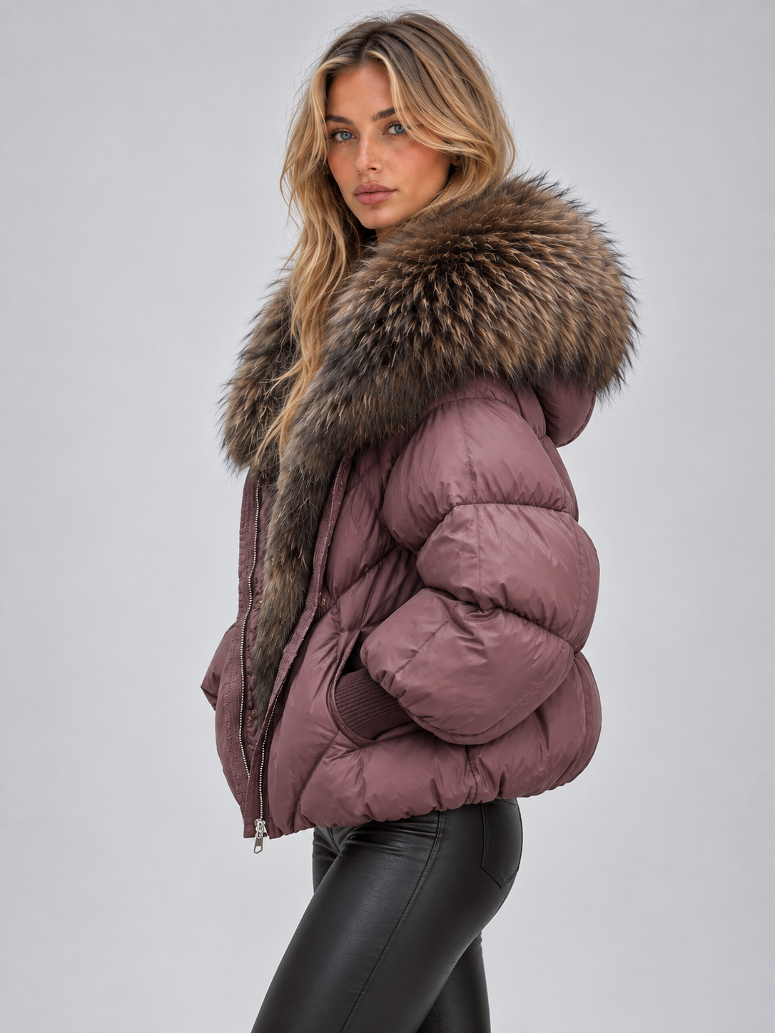Women’s Faux Fur Hooded Puffer Jacket – Oversized Padded Winter Coat