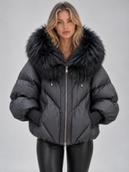 Women’s Faux Fur Hooded Puffer Jacket – Oversized Padded Winter Coat