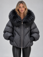Women’s Faux Fur Hooded Puffer Jacket – Oversized Padded Winter Coat