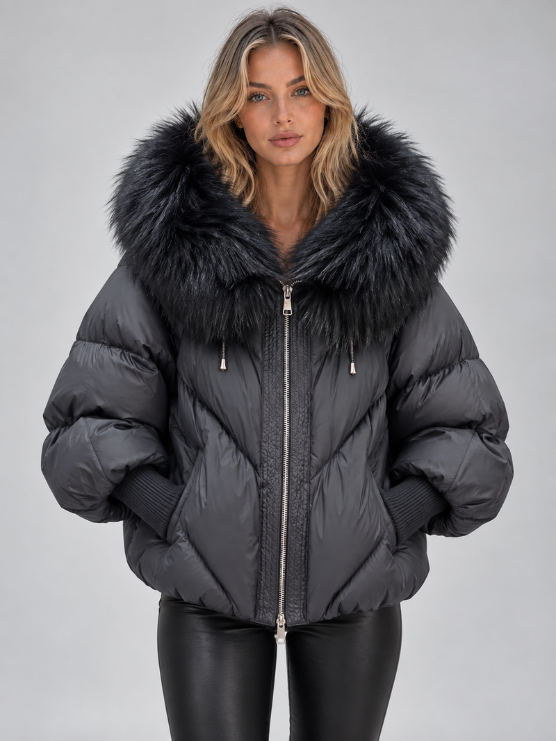 Women’s Faux Fur Hooded Puffer Jacket – Oversized Padded Winter Coat
