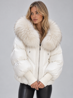 Women’s Faux Fur Hooded Puffer Jacket – Oversized Padded Winter Coat