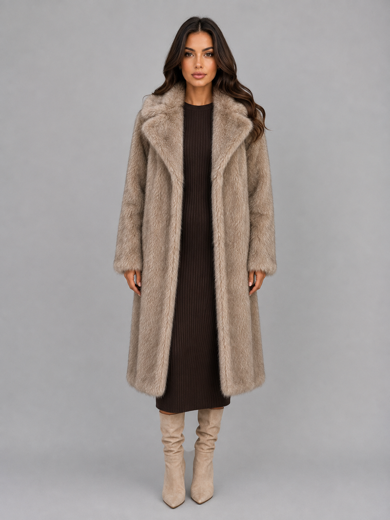 Women’s Faux Fur Long Coat – Oversized Plush Winter Jacket