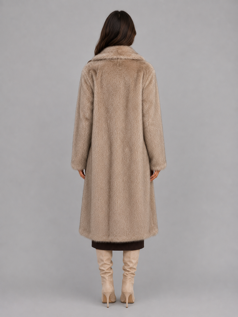 Women’s Faux Fur Long Coat – Oversized Plush Winter Jacket