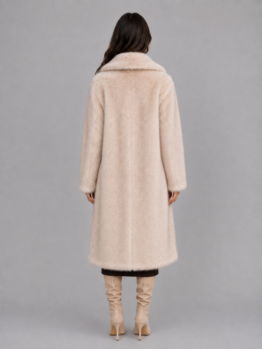 Women’s Faux Fur Long Coat – Oversized Plush Winter Jacket