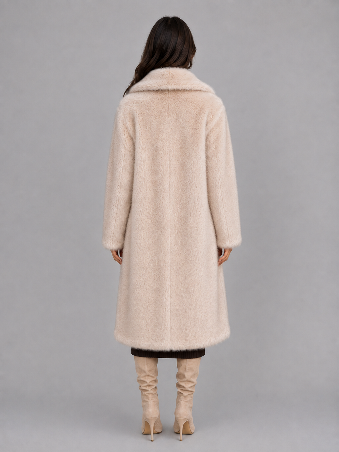 Women’s Faux Fur Long Coat – Oversized Plush Winter Jacket