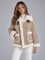 Women’s Faux Shearling Suede Look Jacket – Aviator Style Coat