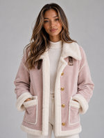 Women’s Faux Shearling Suede Look Jacket – Aviator Style Coat