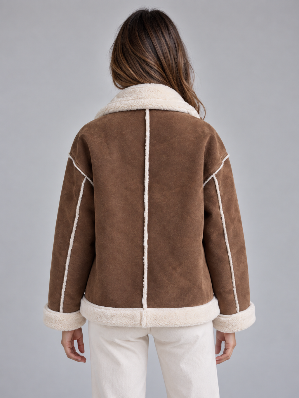 Women’s Faux Shearling Suede Look Jacket – Aviator Style Coat